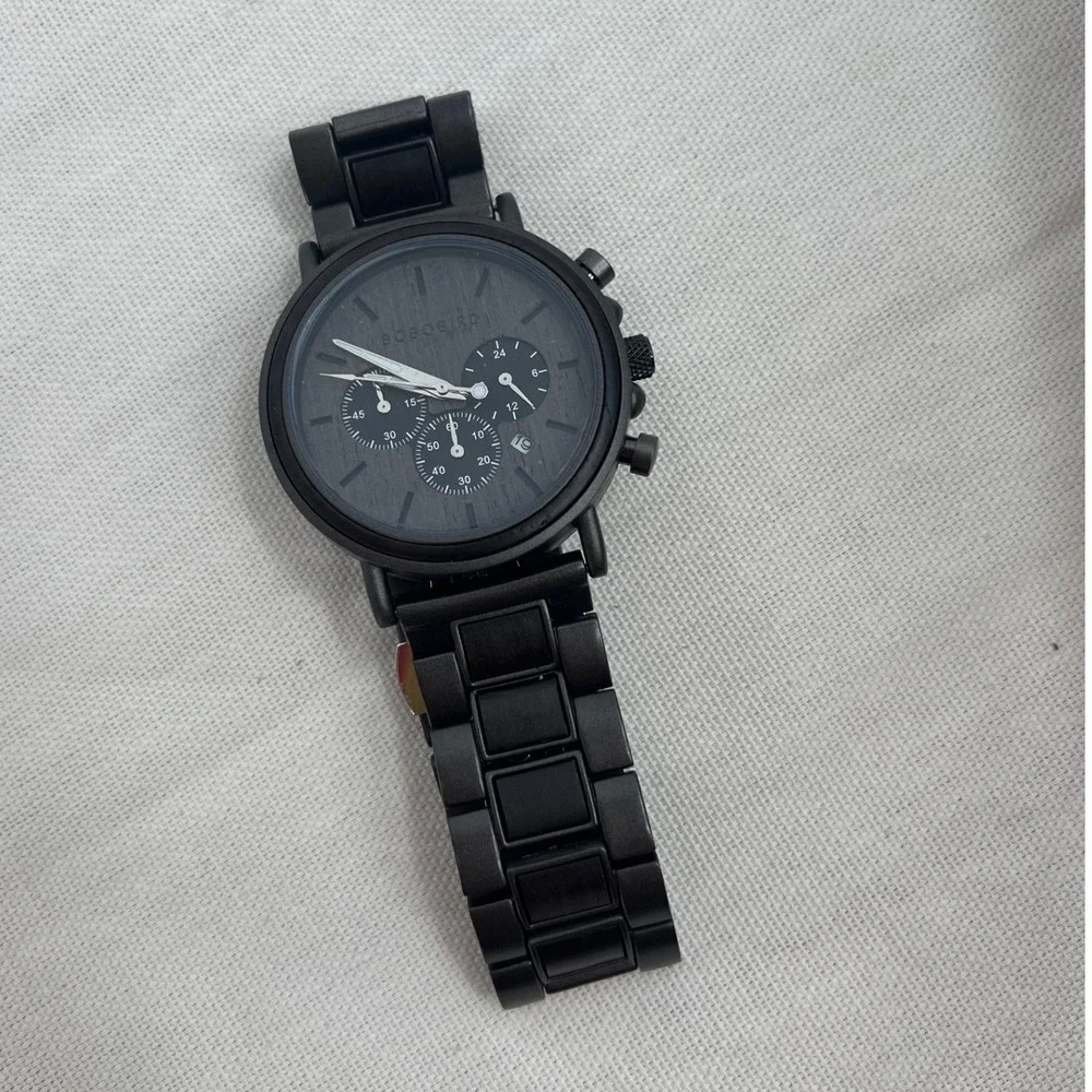 BOBO BIRD Mens Chronograph Wood & Stainless Steel Watch To My Husband Engraved